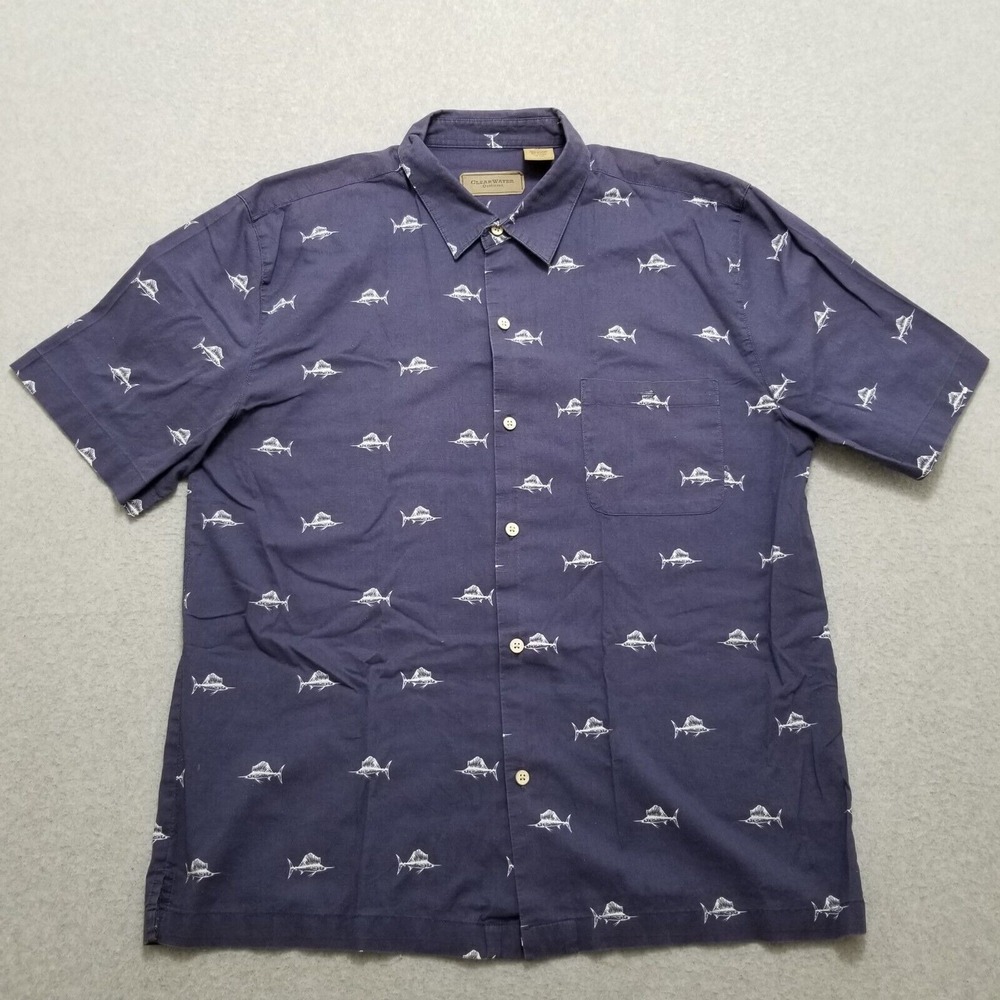 Clear Water Shirt Mens XL Blue Casual Button Up Short Sleeve Pocket